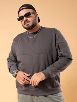 Hardsoda - Men Crew Neck Solid Grey Sweatshirt