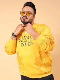 Hardsoda - Men Crew Neck Printed Yellow Sweatshirt