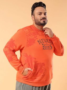 Hardsoda - Men Crew Neck Printed Orange Sweatshirt