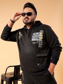 Hardsoda - Men Hooded Neck Typography Black Hoodie