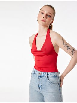 Koton - Womens Red Cowl Neck Bodysuit