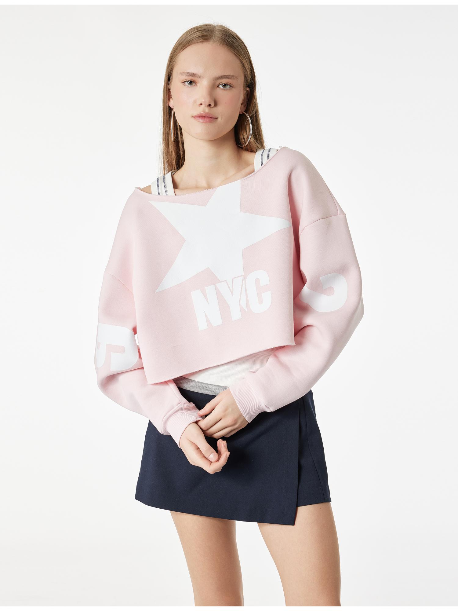 koton Womens Pink Crop Sweatshirt-picture-3