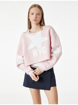 Koton - Womens Pink Crop Sweatshirt