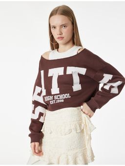 Koton - Womens Brown Crop Sweatshirt