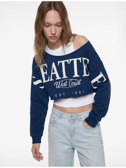 Koton - Womens Navy Blue Crop T-Shirt