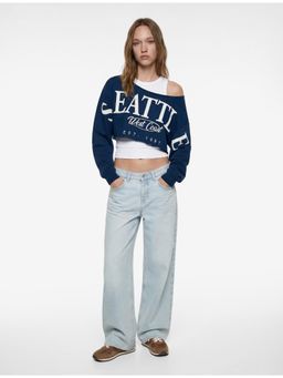 Koton - Womens Navy Blue Crop T-Shirt