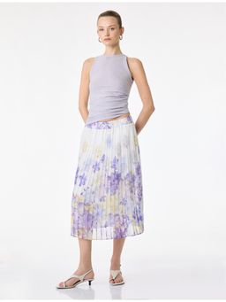 Koton - Womens White Floral Chiffon Skirt