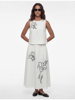 Koton - Womens White Floral Flare Maxi Skirt