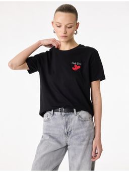 Koton - Womens Black Heart Printed T-Shirt