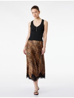 Koton - Womens Black Leopard Printed Satin Skirt