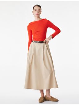 Koton - Womens Beige Midi Flared Skirt