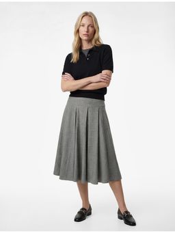 Koton - Womens Grey Midi Plaid Skirt