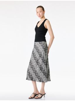 Koton - Womens Black Midi Satin Skirt