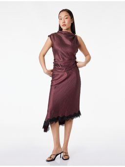 Koton - Womens Burgundy Midi Satin Skirt