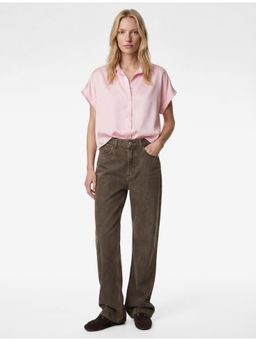 Koton - Womens Pink Oversize Satin Shirt