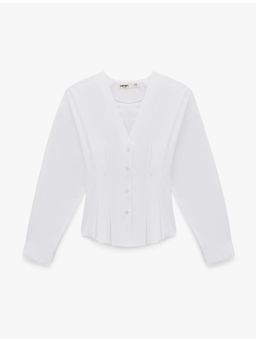 Koton - Womens White Pleated Peplum Shirt