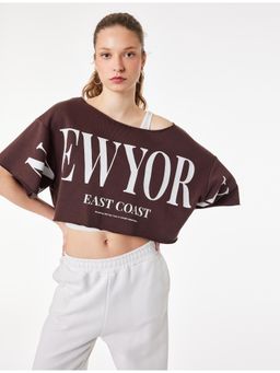 Koton - Womens Brown Printed Crop T-Shirt