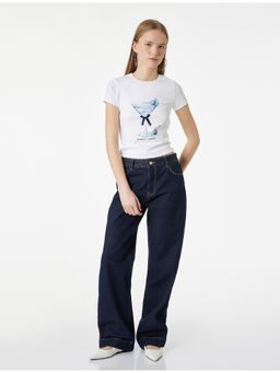 Koton - Womens White Printed T-Shirt