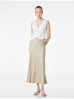 Koton - Womens Khaki Satin Flared Skirt