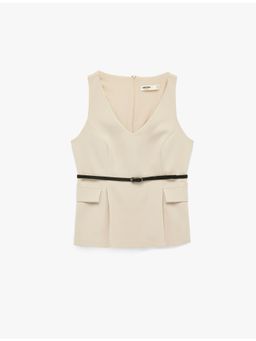 Koton - Womens Beige Sleeveless Top