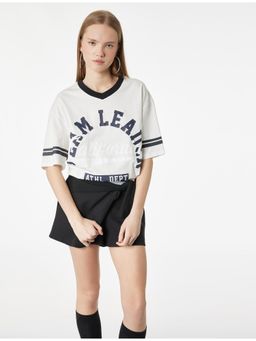 Koton - Womens White V Neck T-Shirt