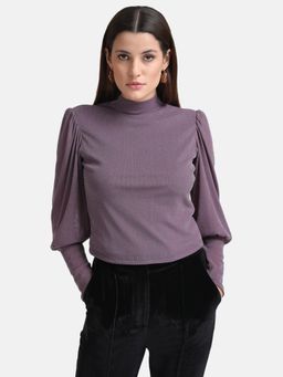 Kazo - Purple Puff Sleeves Top With Band Neck