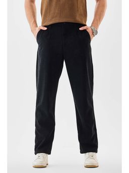 Snitch - Men Black Polyester Solid Regular Fit Casual Trouser