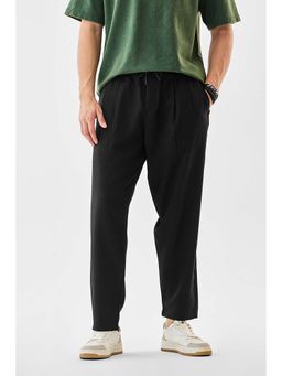 Snitch - Men Black Polyester Blend Solid Relaxed Fit Track Pant
