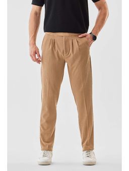 Snitch - Men Beige Polyester Blend Textured Slim Fit Casual Trouser