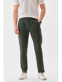 Snitch - Men Green Polyester Blend Textured Slim Fit Casual Trouser