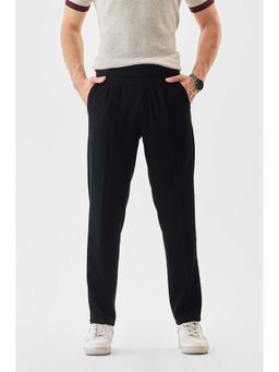 Snitch - Men Black Polyester Blend Textured Slim Fit Casual Trouser