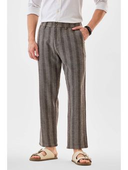 Snitch - Men Grey Cotton Blend Stripes Regular Fit Casual Trouser