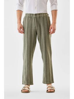 Snitch - Men Green Cotton Blend Stripes Regular Fit Casual Trouser