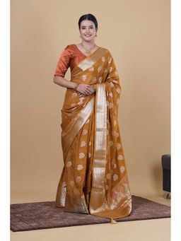 VGlame - Golden Pure Georgette Saree With Unstitched Blouse