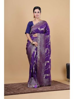 VGlame - Purple H.O. Lehariya Saree With Unstitched Blouse