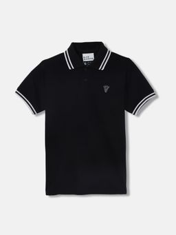 Blue Giraffe - Boys Black Solid Polo Collar Short Sleeves T-Shirt