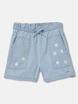 Blue Giraffe - Girls Blue Solid Regular Fit Mid-Rise Shorts