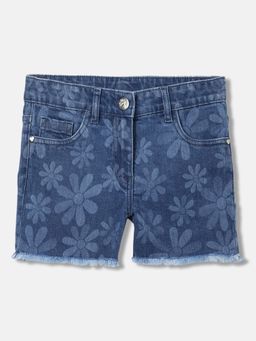 Blue Giraffe - Girls Blue Printed Regular Fit Mid-Rise Shorts