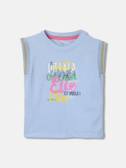 ELLE - Kids Girls Blue Printed Round Neck Sleeveless T-Shirt