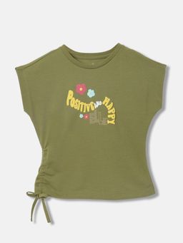 ELLE - Kids Girls Green Printed Round Neck Sleeveless T-Shirt