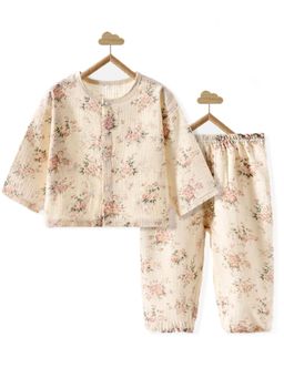Little Surprise Box - Off White Florals Organic Soft Muslin Cotton Kids Nightsuit