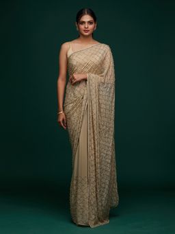 Koskii - Pista Green Swarovski Shimmer Designer Saree with Unstitched Blouse