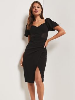 Lipsy - Black Corset Puff Sleeve Bodycon Dress