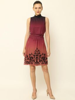 NOBARR - A-Line Polyester Sleeveless Maroon Dress
