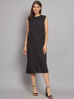 NOBARR - Rayon Shift Round Neck Printed Black Dress