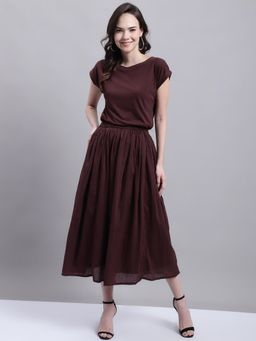 NOBARR - Cotton A-Line Short Sleeve Brown Dress