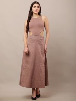NOBARR - Versatile Cotton Office To Party Ready Light Taupe Dress