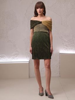 PURVAJA - Women Printed Green Off Shoulder Dress