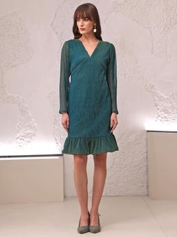 PURVAJA - Women Solid Teal Fit and Flared Dress