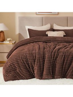 the White Moss - Linea Fur Double Bed Size Winter Bedsheet With 2 Pillow Covers Brown (Queen)